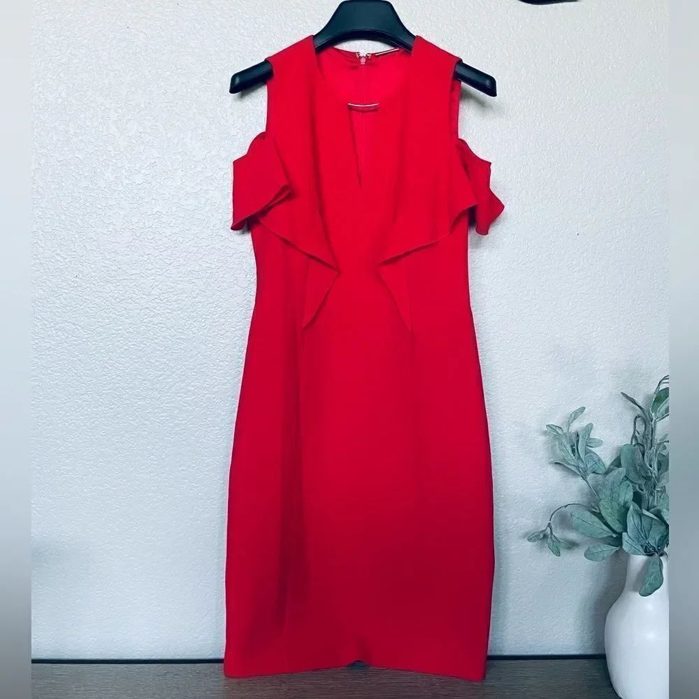 Elie Tahari Red Off the Shoulder Formal Cocktail Party Dress 0